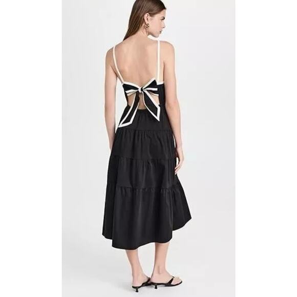 ALICE + OLIVIA Hartley Gathered Midi Dress black and white (New) - Picture 2 of 6